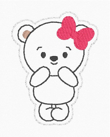 ITH 4x4 Bear with Bow Feltie