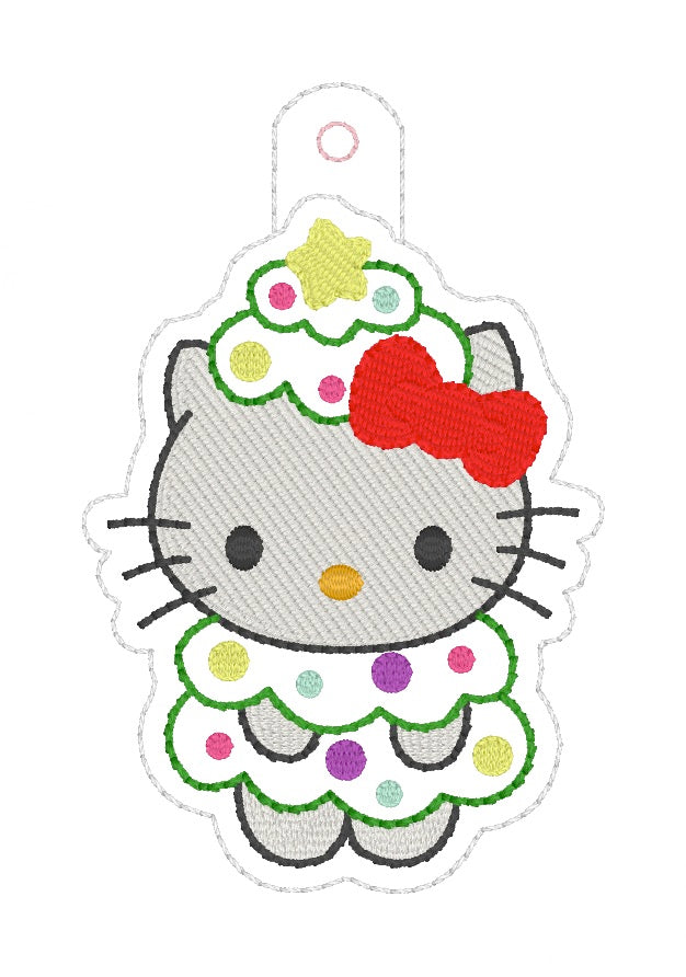 ITH 4x4, 5x7 Kitty Christmas Tree Snaptab/Eyelet