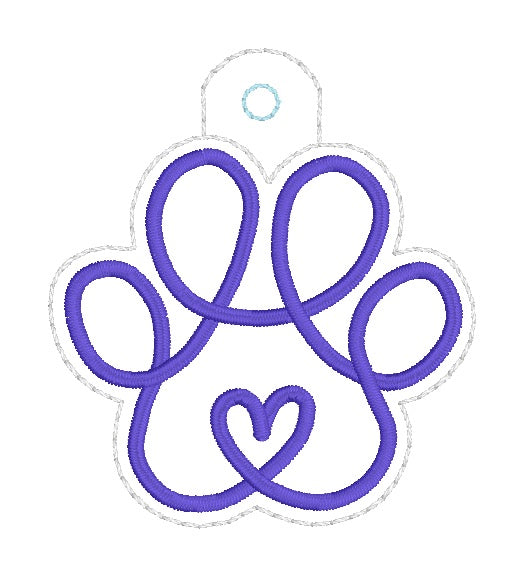 ITH 4x4 Paw Print with Heart Snaptab/Eyelet