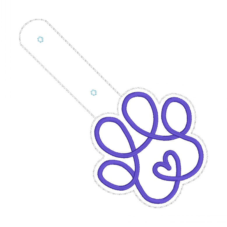 ITH 4x4 Paw Print with Heart Snaptab/Eyelet