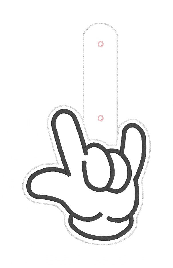ITH 4x4 ILY Mouse Hand Snaptab/Eyelet