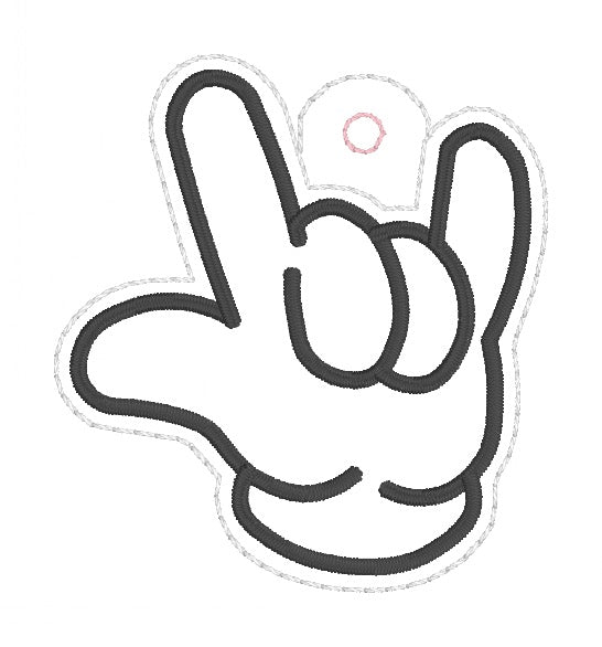 ITH 4x4 ILY Mouse Hand Snaptab/Eyelet