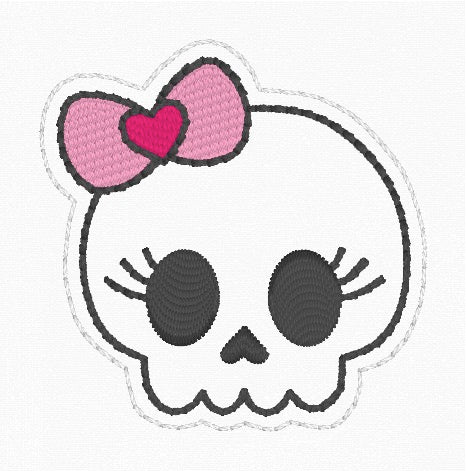 ITH 4x4 Skull w/ Bow Feltie