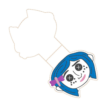 ITH 4x4 Blue Haired Girl Foldover Magnetic Bookmark
