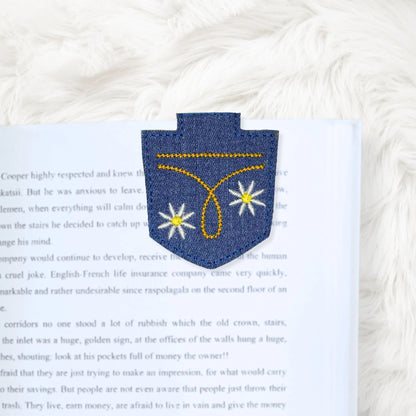 ITH 4x4 Denim Daisy Foldover Magnetic Bookmark